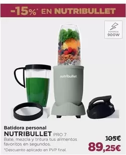 Oferta de Nutribullet - Batidora Personal por 89,25€ en El Corte Inglés