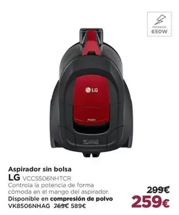 Oferta de LG - Aspirador Sin Bolsa por 259€ en El Corte Inglés