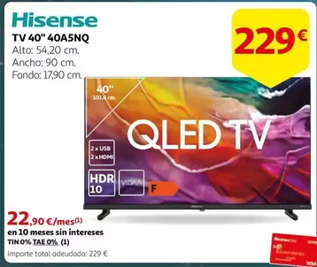 Oferta de Hisense - Tv 40" 40A5NQ por 229€ en Alcampo