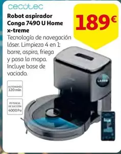 Oferta de Cecotec - Robot Aspirador Conga 7490 U Home X-treme por 189€ en Alcampo