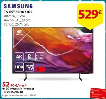 Oferta de Samsung - Tv 65" 65DU7105 por 529€ en Alcampo