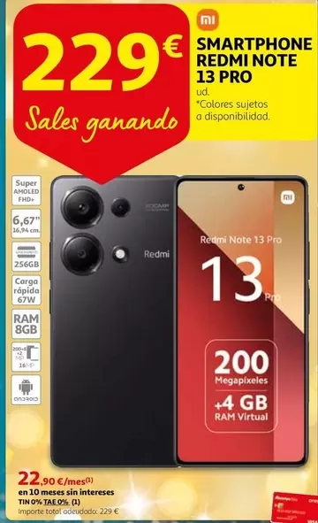 Oferta de Xiaomi - Smartphone Redmi Note 13 Pro por 22,9€ en Alcampo