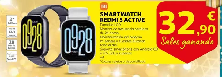 Oferta de Xiaomi - Smartwatch Redmi 5 Active por 32,9€ en Alcampo