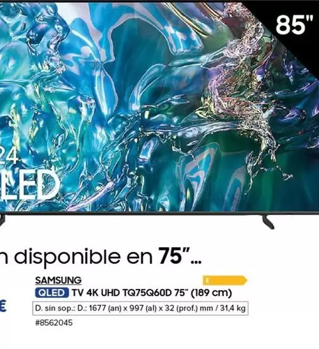 Oferta de Samsung - Oled Tv 4k Uhd Tq75q60d 75" por 75€ en Costco