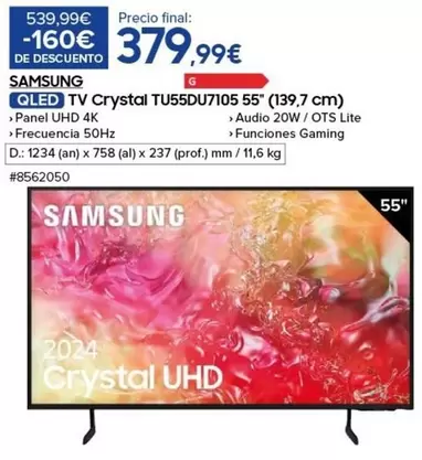 Oferta de Samsung - Qled Tv Crystal Tu55du7105 55" por 379,99€ en Costco