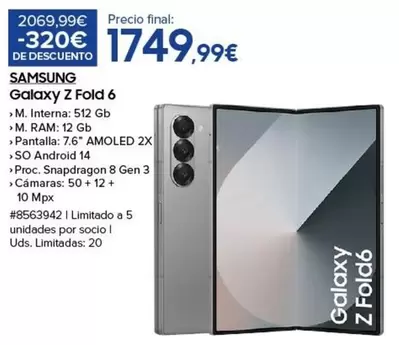 Oferta de Samsung - Galaxy Z Fold 6 por 1749,99€ en Costco