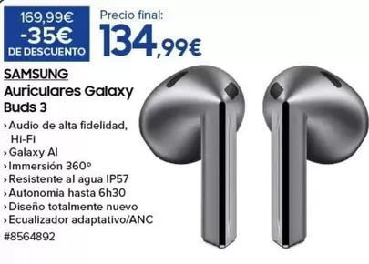 Oferta de Samsung - Auriculares Galaxy Buds 3 por 134,99€ en Costco