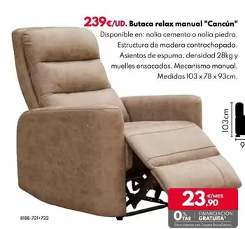 Oferta de Butaca Relax Manual "Cancun" por 239€ en BricoCentro