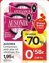 Oferta de Ausonia - Compreses Amb Ales Nit Ultrafines por 1,95€ en Caprabo