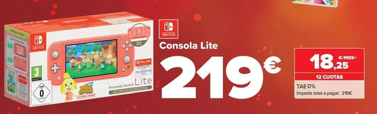 Oferta de Nintendo SWITCH  - Consola Lite por 219€ en Carrefour