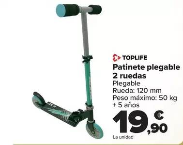 Oferta de Toplife - Patinete Plegable 2 Ruedas por 19,9€ en Carrefour