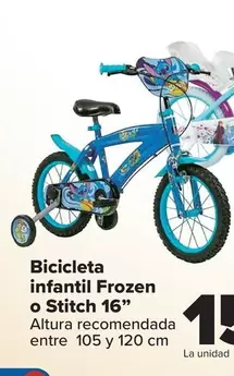 Oferta de Bicicleta Infantil Frozen O Stitch 16" por 159€ en Carrefour