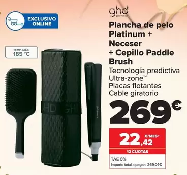 Oferta de Ghd - Plancha De Pelo Platinum + Neceser + Cepillo Paddle por 269€ en Carrefour