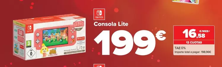 Oferta de Nintendo SWITCH  - Consola Lite por 199€ en Carrefour