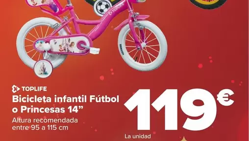 Oferta de Toplife - Bicicleta Infantil Futbol O Princesas 14" por 119€ en Carrefour