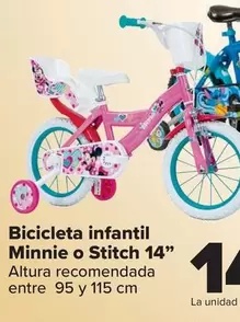 Oferta de Bicicleta Infantil Minnie O Stitch 14" por 149€ en Carrefour