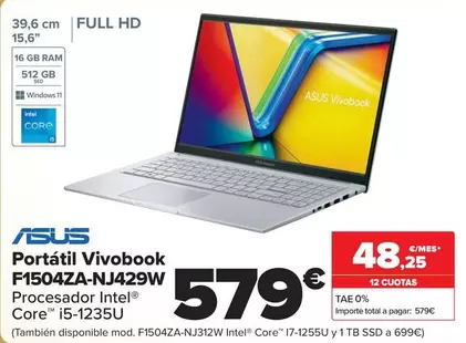 Oferta de Asus - Portátil Vivobook F1504ZA-NJ429W por 579€ en Carrefour