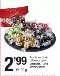 Oferta de Lindor - Bombons Lindt Diferents Tipus por 2,99€ en SPAR Fragadis