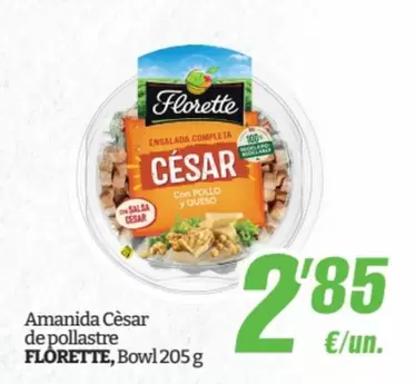 Oferta de Florette - Amanida Cesar De Pollastre Bowl por 2,85€ en SPAR Fragadis