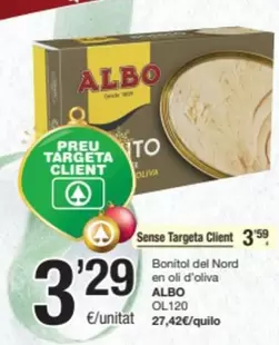 Oferta de Albo - Bonitol Del Nord En Oli D'oliva por 3,29€ en SPAR Fragadis