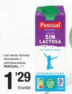 Oferta de Pascual - Llet Sense Lactosa Desnatada O Semidesnatada por 1,29€ en SPAR Fragadis