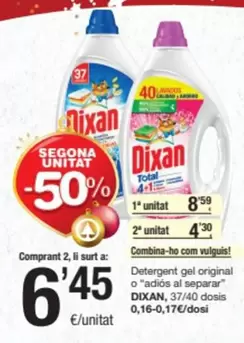 Oferta de Dixan - Detergent Gel Original O Adios Al Separar por 8,59€ en SPAR Fragadis