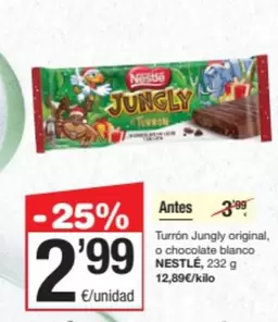 Oferta de Nestlé - Turron Jungly Original, O Chocolate Blanco por 2,99€ en SPAR Fragadis