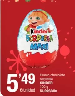 Oferta de Kinder - Huevo Chocolate Sorpresa por 5,49€ en SPAR Fragadis