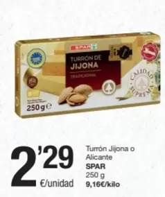 Oferta de Spar - Turron Jijona O Alicante por 2,29€ en SPAR Fragadis