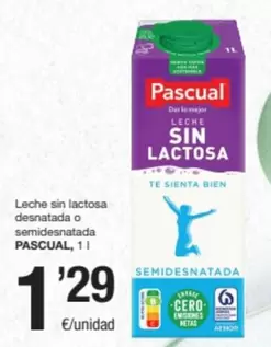 Oferta de Pascual - Leche Sin Lactosa Desnatada O Semidesnatada por 1,29€ en SPAR Fragadis