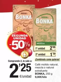 Oferta de Bonka - Café Molido Natural, Mezcla O Natural Extrafuerte por 2,99€ en SPAR Fragadis