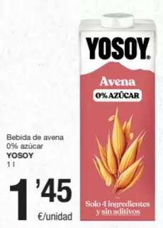 Oferta de YoSoy - Bebida De Avena 0% Azucar por 1,45€ en SPAR Fragadis