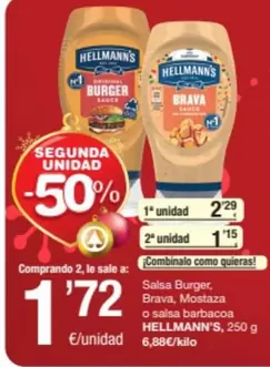 Oferta de Hellmann's - Salsa Burger, Brava, Mostaza O Salsa Barbacoa por 2,29€ en SPAR Fragadis