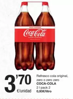 Oferta de Coca-Cola - Refresco Cola Original, Zero O Zero Zero por 3,7€ en SPAR Fragadis