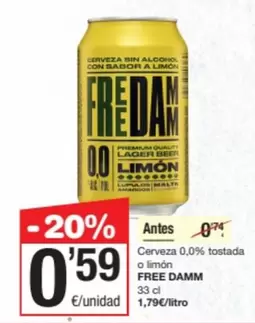 Oferta de Free Damm - Cerveza 0,0% Tostada O Limon por 0,59€ en SPAR Fragadis