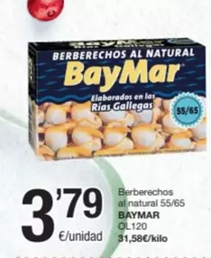 Oferta de BayMar - Berberechos Al Natural por 3,79€ en SPAR Fragadis