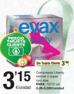 Oferta de Evax - Compresas Liberty Normal O Super Con Alas por 3,15€ en SPAR Fragadis