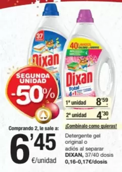 Oferta de Dixan - Detergente Gel Original O Adios Al Esparrar por 8,59€ en SPAR Fragadis