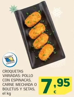 Oferta de Croquetas Variadas Pollo Con Espinacas, Carne Mechada O Boletus Y Setas por 7,95€ en HiperDino