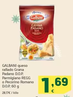 Oferta de Galbani - Queso Rallado Grana Padano D.O.P. Parmigiano Reggia O Pecorino Romano D.O.P. por 1,69€ en HiperDino