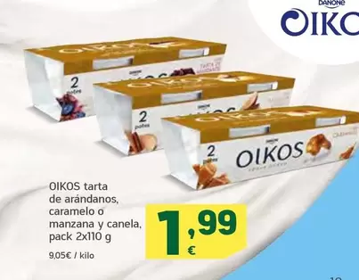 Oferta de OIKOS - Tarta De Arándanos, Caramelo O Manzana Y Canela por 1,99€ en HiperDino