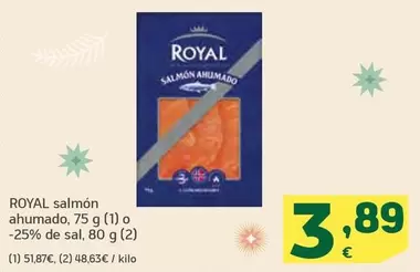 Oferta de Royal - Salmon Ahumado O -25% De Sal por 3,89€ en HiperDino