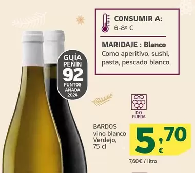 Oferta de Bardos - Vino Blanco Verdejo por 5,7€ en HiperDino