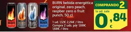 Oferta de Burn - Bebida Energetica Original Zero Peach Raspber Zero O Fruit Punch por 2,24€ en HiperDino