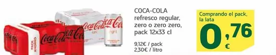 Oferta de Coca-Cola - Refresco Regular, Zero O Zero Zero por 9,12€ en HiperDino