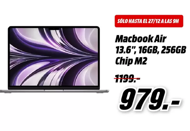 Oferta de Macbook Air 13.6" 256gb, 256gb Chip M2 por 979€ en MediaMarkt