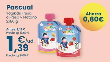 Oferta de Pascual - Yogikids Fresa O Fresa Y Platano por 1,39€ en Clarel