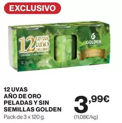 Oferta de De oro - 12 Uvas Año De Oro Peladas Y Sin Semillas Golden por 3,99€ en Supercor