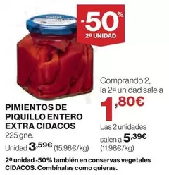 Oferta de Cidacos - Pimientos De Piquillo Entero Extra por 3,59€ en Supercor