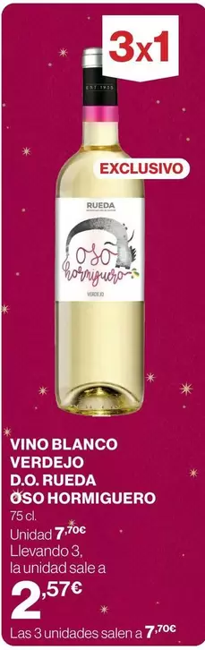 Oferta de Rueda - Vino Blanco Verdejo D.o. Rueda por 7,7€ en Supercor